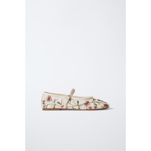 NWT ZARA GIRL EMBROIDERED BALLERINAS SHOES